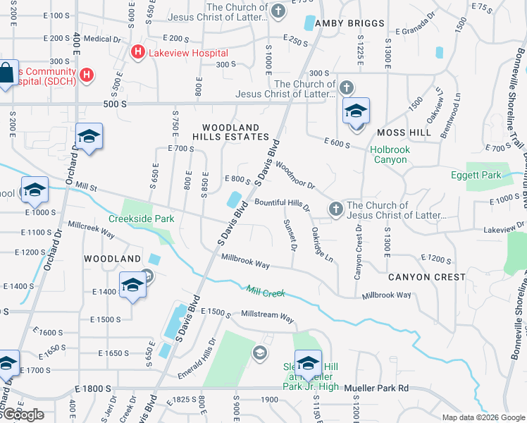 map of restaurants, bars, coffee shops, grocery stores, and more near 982 Bountiful Hills Dr in Bountiful