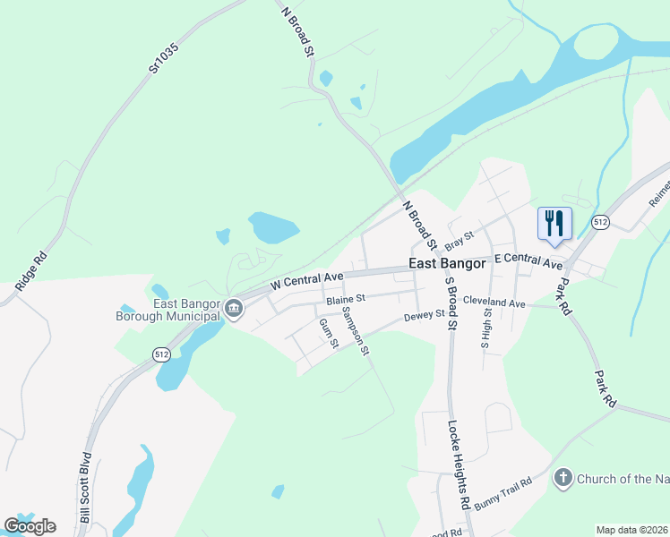 map of restaurants, bars, coffee shops, grocery stores, and more near 236 West Central Avenue in Bangor