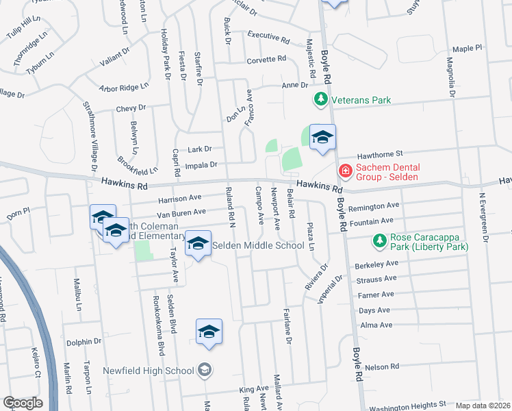 map of restaurants, bars, coffee shops, grocery stores, and more near 63 Newton Avenue in Selden