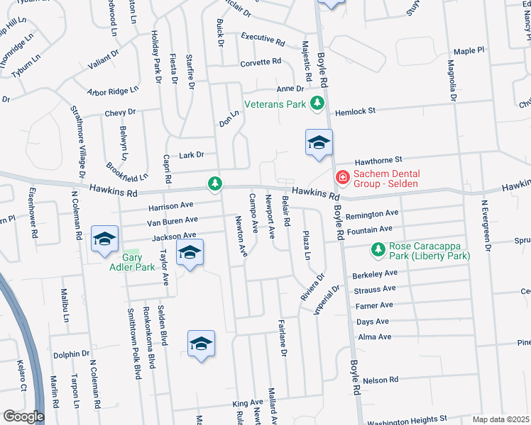map of restaurants, bars, coffee shops, grocery stores, and more near 10 Newport Avenue in Selden