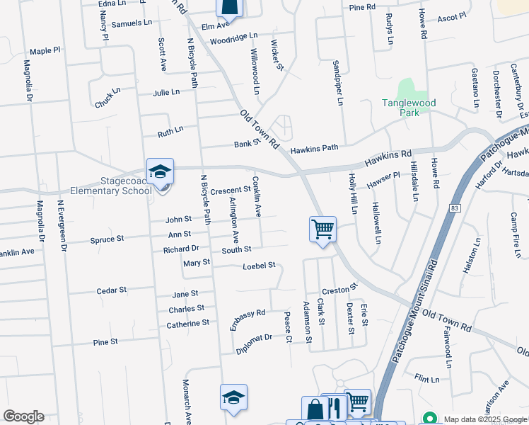 map of restaurants, bars, coffee shops, grocery stores, and more near 15 Court Street in Selden