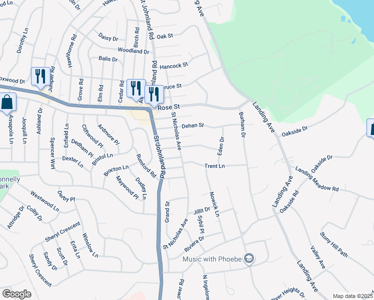 map of restaurants, bars, coffee shops, grocery stores, and more near 16 Frank Street in Smithtown