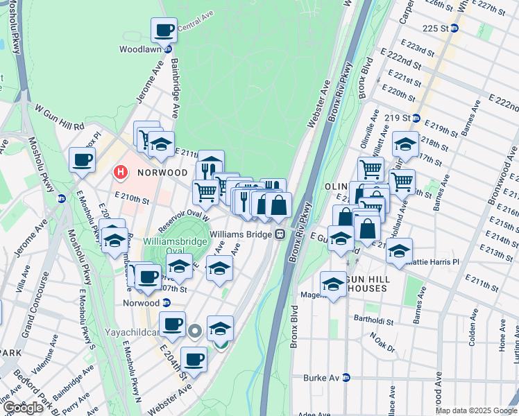 map of restaurants, bars, coffee shops, grocery stores, and more near 3530 Decatur Avenue in Bronx