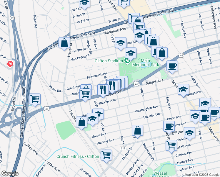 map of restaurants, bars, coffee shops, grocery stores, and more near 16 Marilyn Place in Clifton