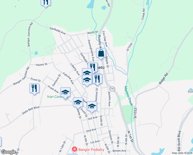 map of restaurants, bars, coffee shops, grocery stores, and more near 203 Garibaldi Avenue in Roseto