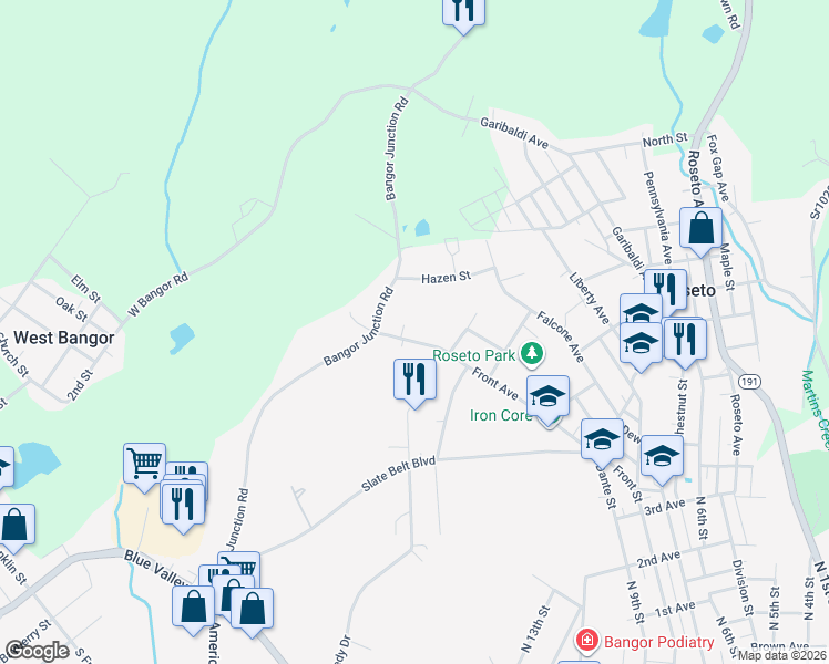 map of restaurants, bars, coffee shops, grocery stores, and more near 635 Front Street in Bangor