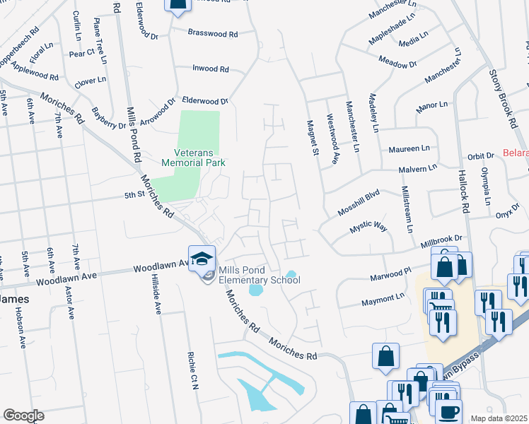 map of restaurants, bars, coffee shops, grocery stores, and more near 209 Flair Court East in Saint James