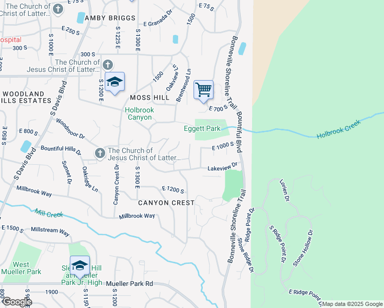 map of restaurants, bars, coffee shops, grocery stores, and more near 1031 Barton Court in Bountiful