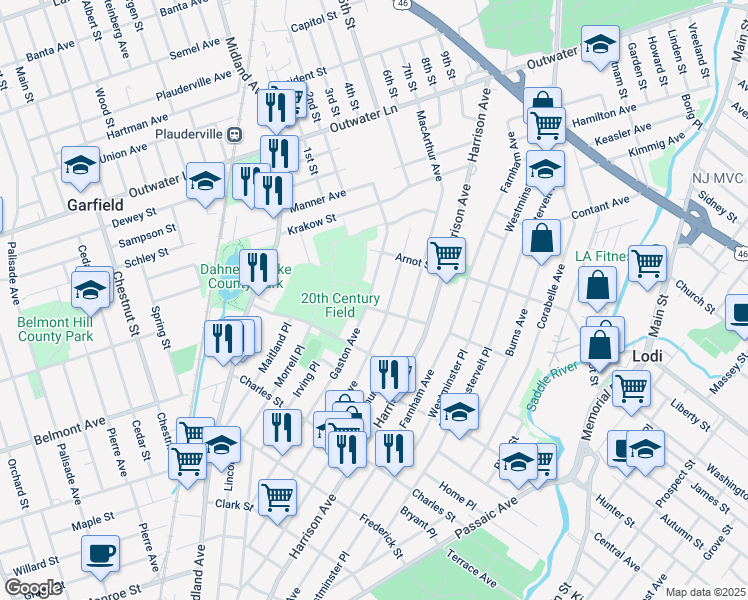 map of restaurants, bars, coffee shops, grocery stores, and more near 216 Gaston Avenue in Garfield