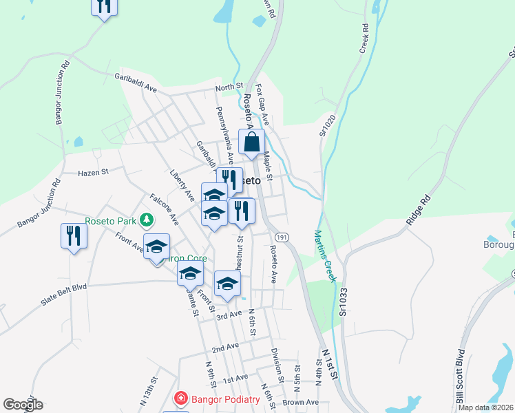 map of restaurants, bars, coffee shops, grocery stores, and more near 203 Garibaldi Avenue in Roseto