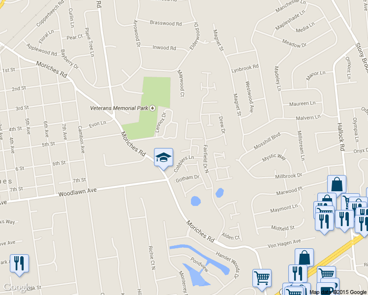 map of restaurants, bars, coffee shops, grocery stores, and more near 505 Flair Court West in Saint James