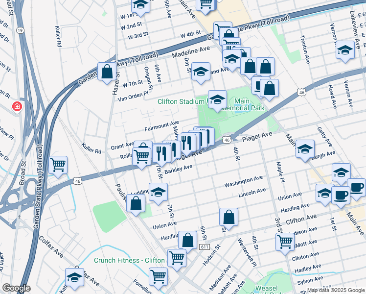 map of restaurants, bars, coffee shops, grocery stores, and more near 16 Marilyn Place in Clifton