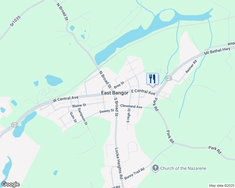 map of restaurants, bars, coffee shops, grocery stores, and more near 12 East Central Avenue in Bangor