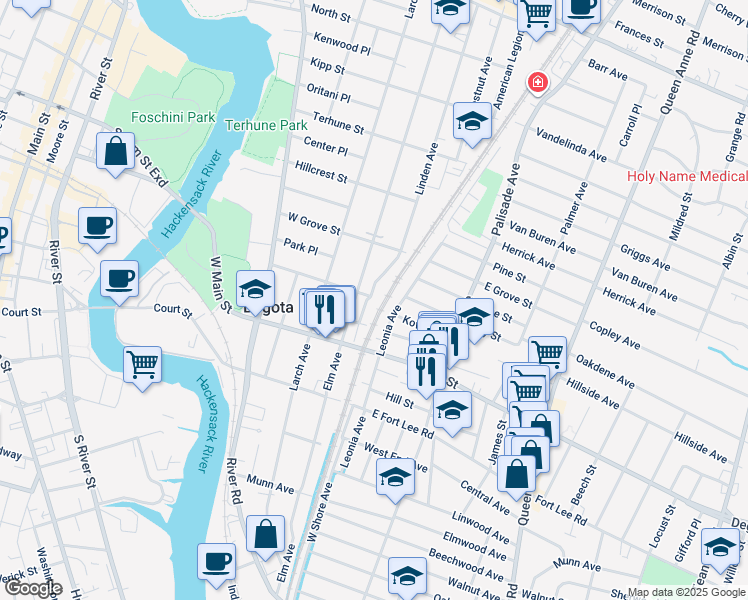 map of restaurants, bars, coffee shops, grocery stores, and more near 393 Linden Avenue in Bogota