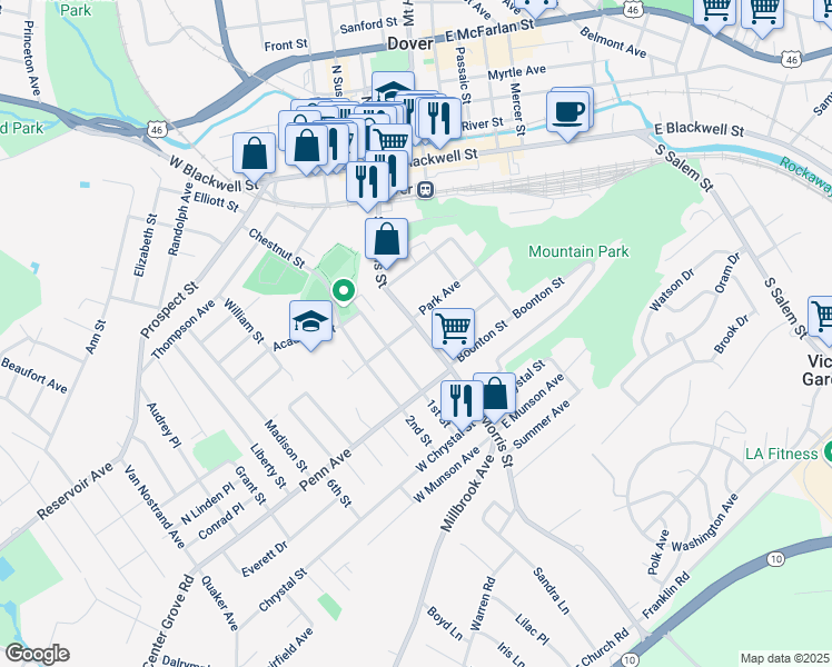 map of restaurants, bars, coffee shops, grocery stores, and more near 5 Byram Avenue in Dover
