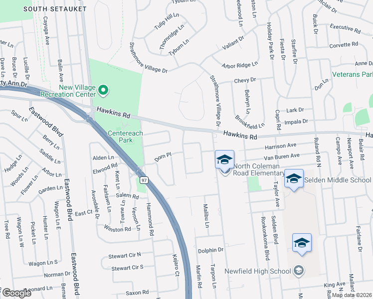 map of restaurants, bars, coffee shops, grocery stores, and more near 4 Kennedy Drive in Centereach