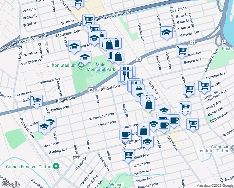 map of restaurants, bars, coffee shops, grocery stores, and more near 50 Barkley Avenue in Clifton