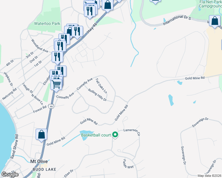 map of restaurants, bars, coffee shops, grocery stores, and more near 62 Connelly Avenue in Mount Olive