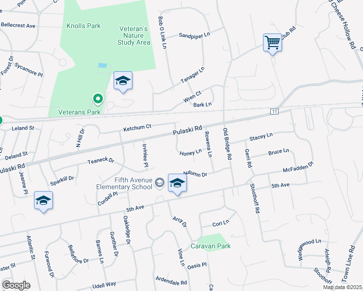 map of restaurants, bars, coffee shops, grocery stores, and more near 11 Honey Lane in East Northport