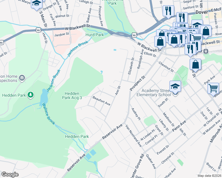 map of restaurants, bars, coffee shops, grocery stores, and more near 15 George Street in Dover