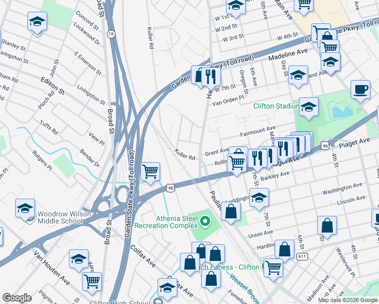 map of restaurants, bars, coffee shops, grocery stores, and more near 35 Hazel Street in Clifton