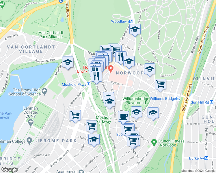 map of restaurants, bars, coffee shops, grocery stores, and more near 3341 Steuben Avenue in Bronx