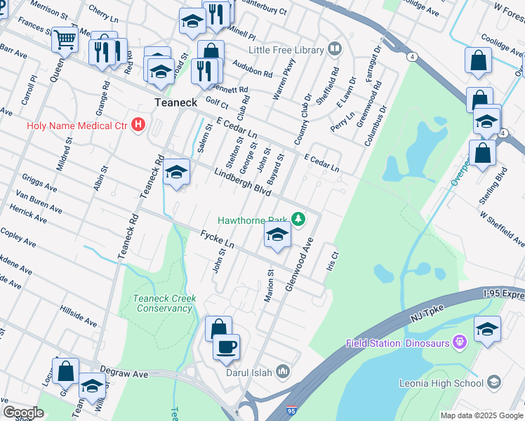 map of restaurants, bars, coffee shops, grocery stores, and more near 685 Grant Terrace in Teaneck