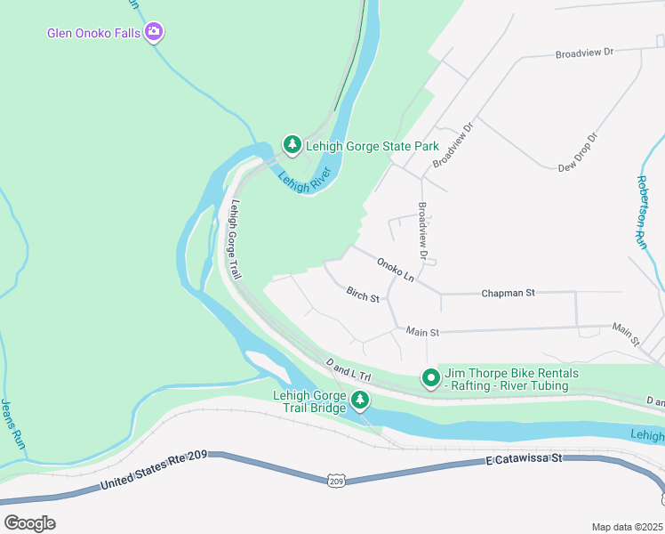 map of restaurants, bars, coffee shops, grocery stores, and more near 103 Alpine Drive in Jim Thorpe