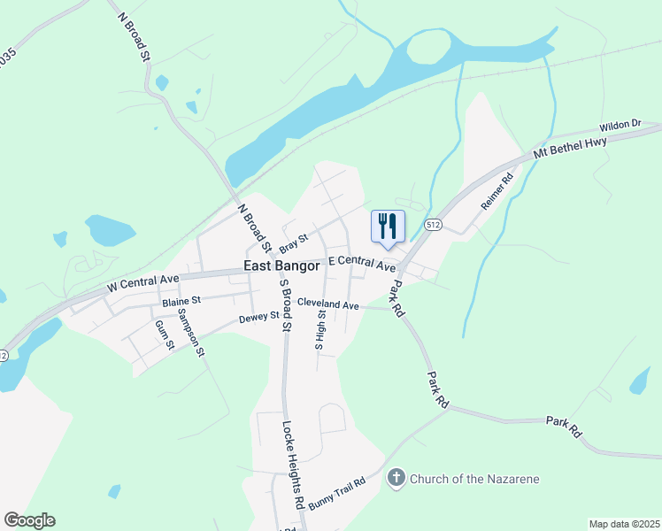 map of restaurants, bars, coffee shops, grocery stores, and more near 102 East Central Avenue in Bangor