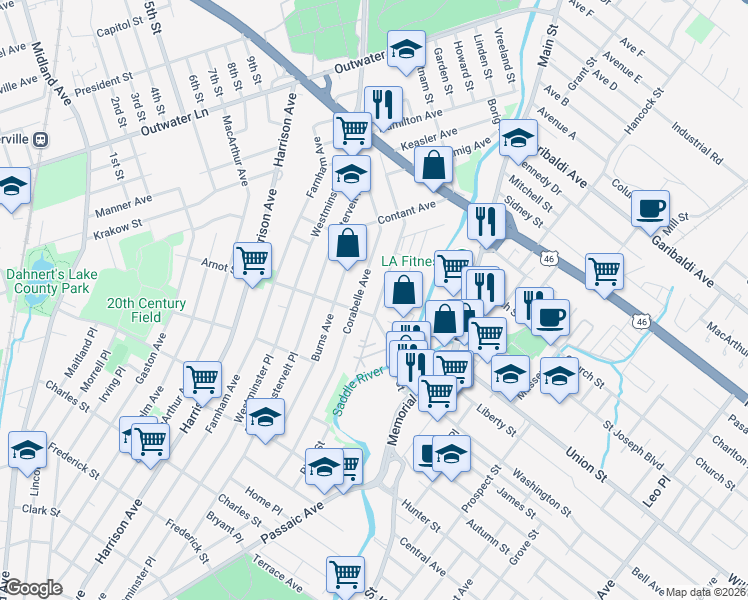 map of restaurants, bars, coffee shops, grocery stores, and more near 10 Dell Glen Avenue in Lodi