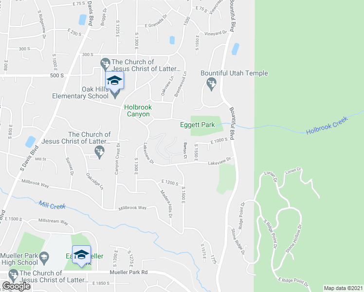 map of restaurants, bars, coffee shops, grocery stores, and more near 1031 Barton Court in Bountiful