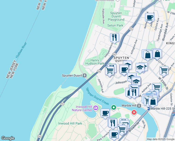 map of restaurants, bars, coffee shops, grocery stores, and more near in The Bronx