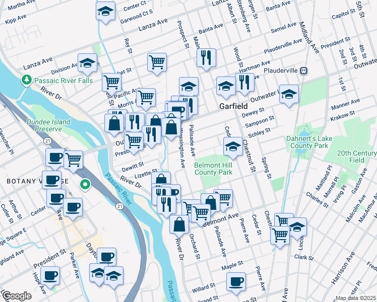 map of restaurants, bars, coffee shops, grocery stores, and more near 436 Palisade Avenue in Garfield