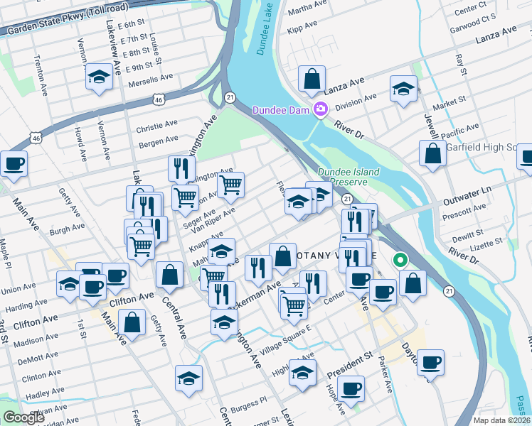 map of restaurants, bars, coffee shops, grocery stores, and more near 81 Knapp Avenue in Clifton
