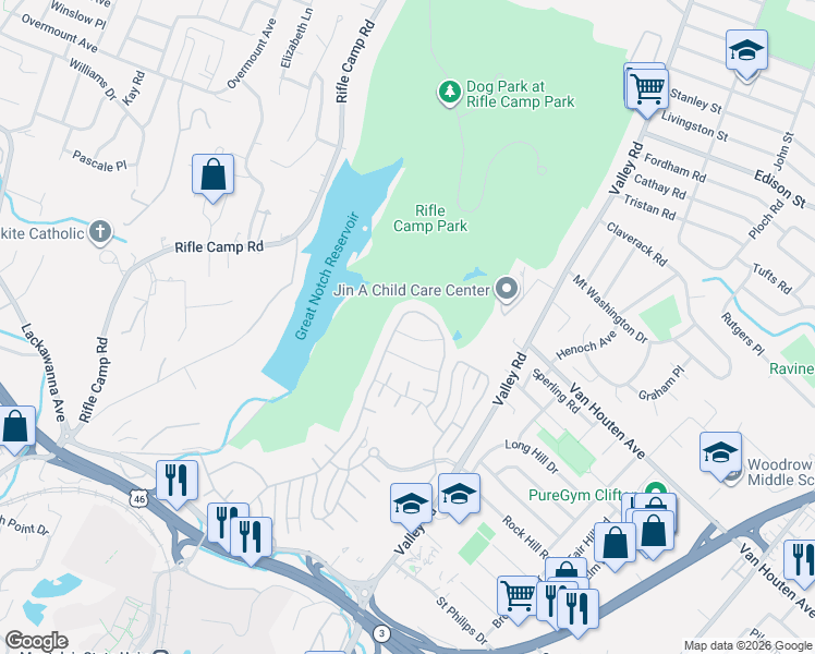 map of restaurants, bars, coffee shops, grocery stores, and more near 7 Granite Road in Woodland Park