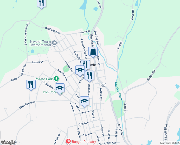 map of restaurants, bars, coffee shops, grocery stores, and more near 209 Garibaldi Avenue in Roseto