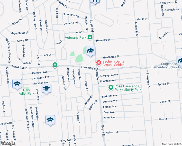 map of restaurants, bars, coffee shops, grocery stores, and more near 17 Riviera Drive in Selden