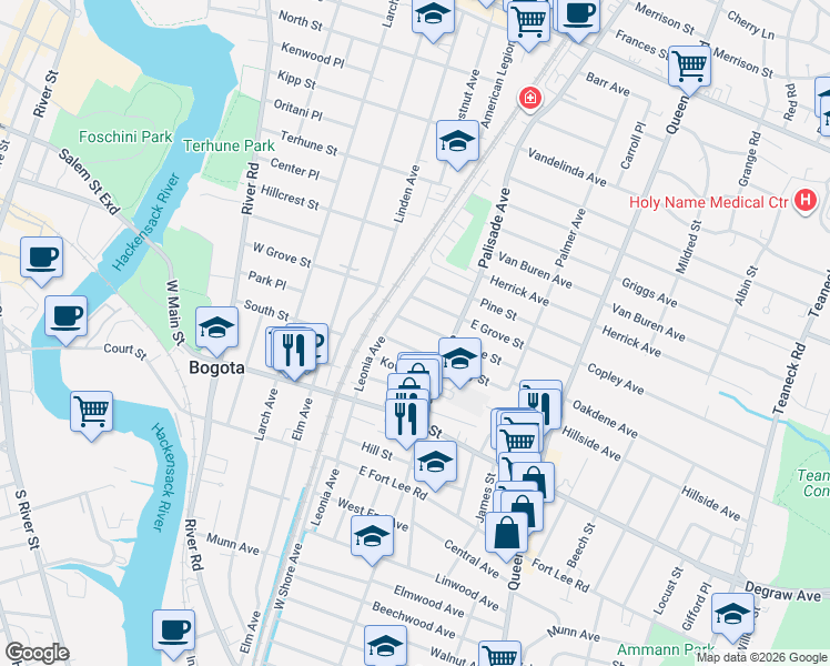 map of restaurants, bars, coffee shops, grocery stores, and more near 70 Cane Street in Bogota