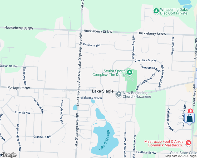 map of restaurants, bars, coffee shops, grocery stores, and more near 6807 Oakcrest Avenue Northwest in North Canton