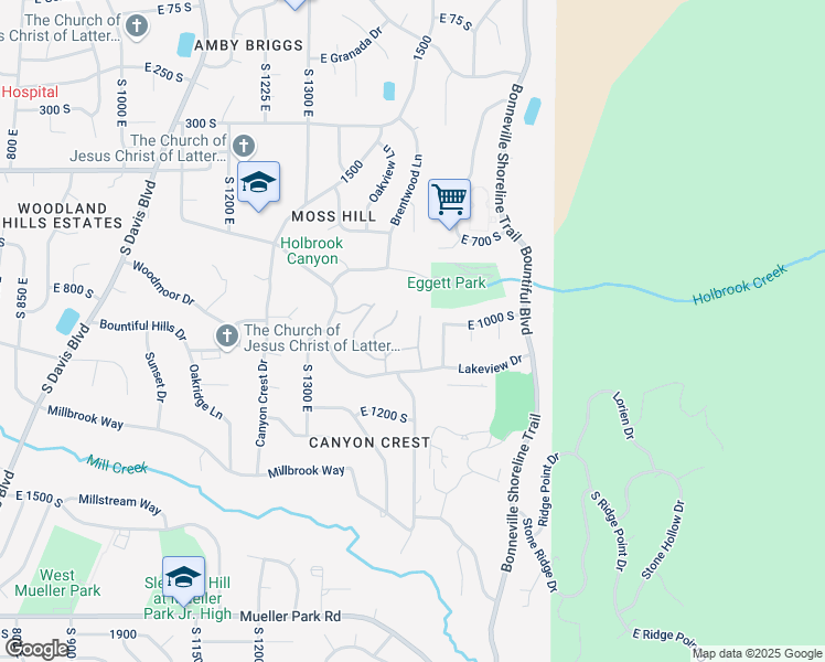 map of restaurants, bars, coffee shops, grocery stores, and more near 1031 Barton Court in Bountiful