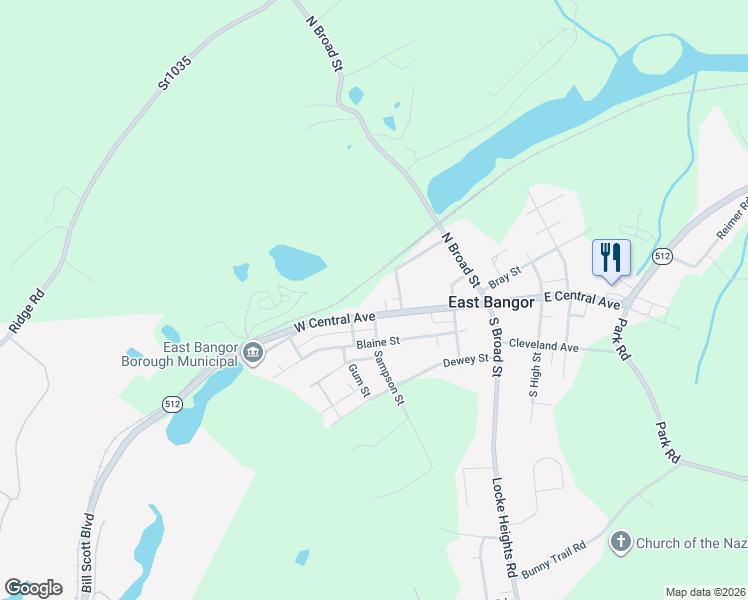 map of restaurants, bars, coffee shops, grocery stores, and more near 236 West Central Avenue in Bangor