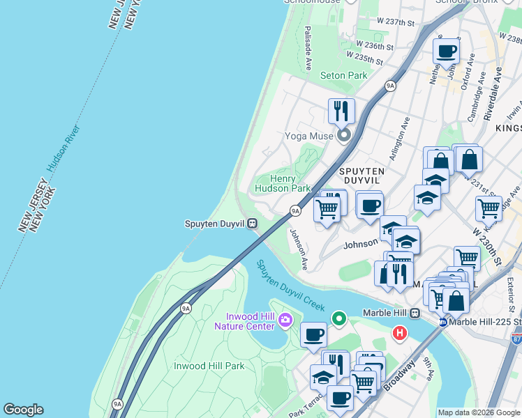 map of restaurants, bars, coffee shops, grocery stores, and more near in The Bronx
