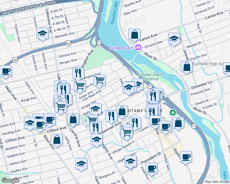 map of restaurants, bars, coffee shops, grocery stores, and more near 81 Knapp Avenue in Clifton