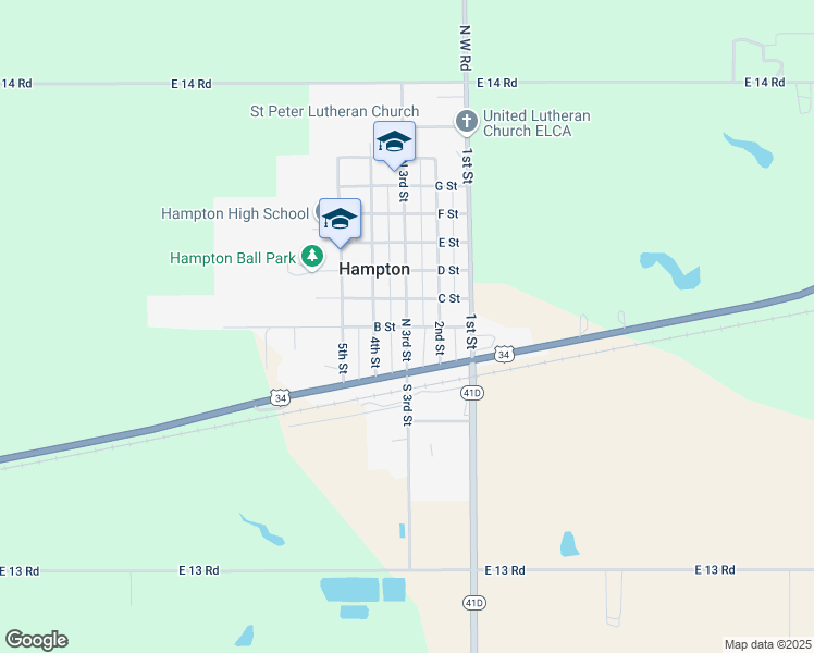 map of restaurants, bars, coffee shops, grocery stores, and more near 114 North 3rd Street in Hampton