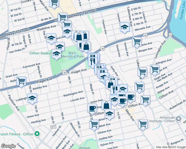 map of restaurants, bars, coffee shops, grocery stores, and more near 32 Barkley Avenue in Clifton