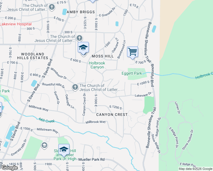map of restaurants, bars, coffee shops, grocery stores, and more near 984 Terrace Drive in Bountiful