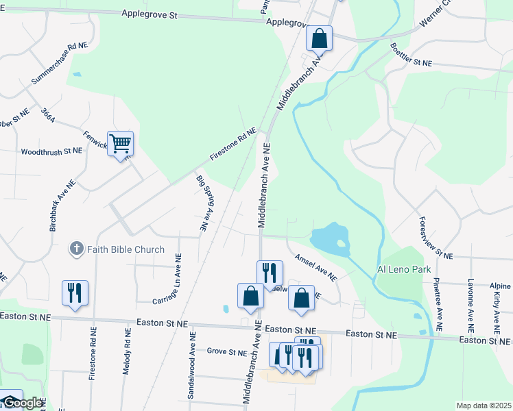 map of restaurants, bars, coffee shops, grocery stores, and more near 6875 Middlebranch Avenue Northeast in Canton
