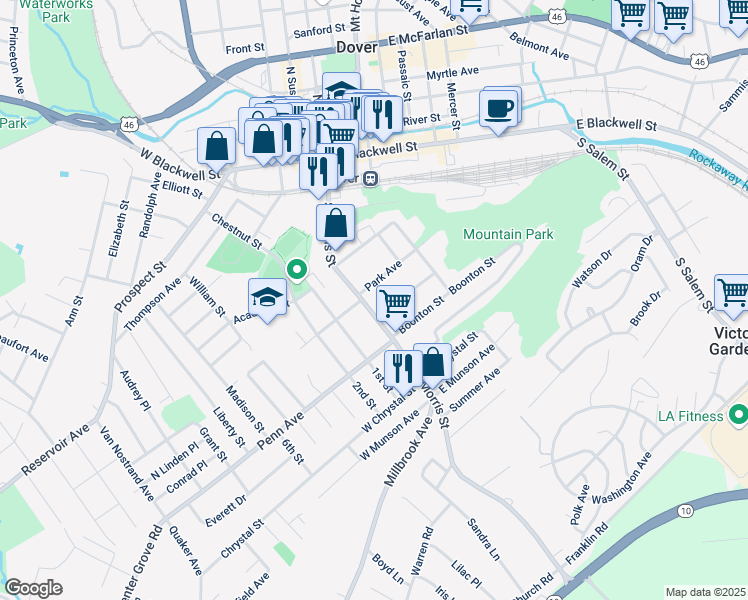 map of restaurants, bars, coffee shops, grocery stores, and more near 5 Byram Avenue in Dover