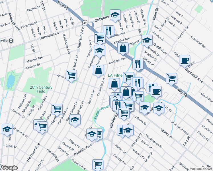 map of restaurants, bars, coffee shops, grocery stores, and more near 10 Dell Glen Avenue in Lodi