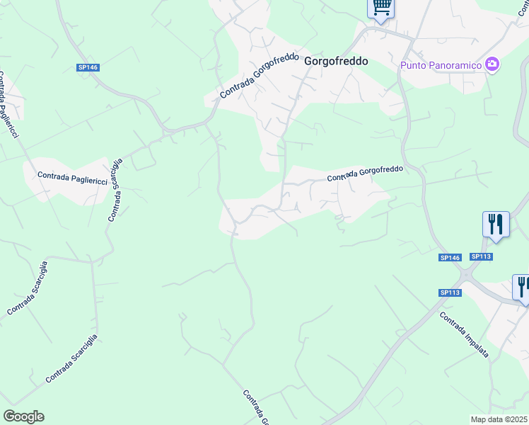 map of restaurants, bars, coffee shops, grocery stores, and more near 220 Contrada Gorgofreddo in Gorgofreddo